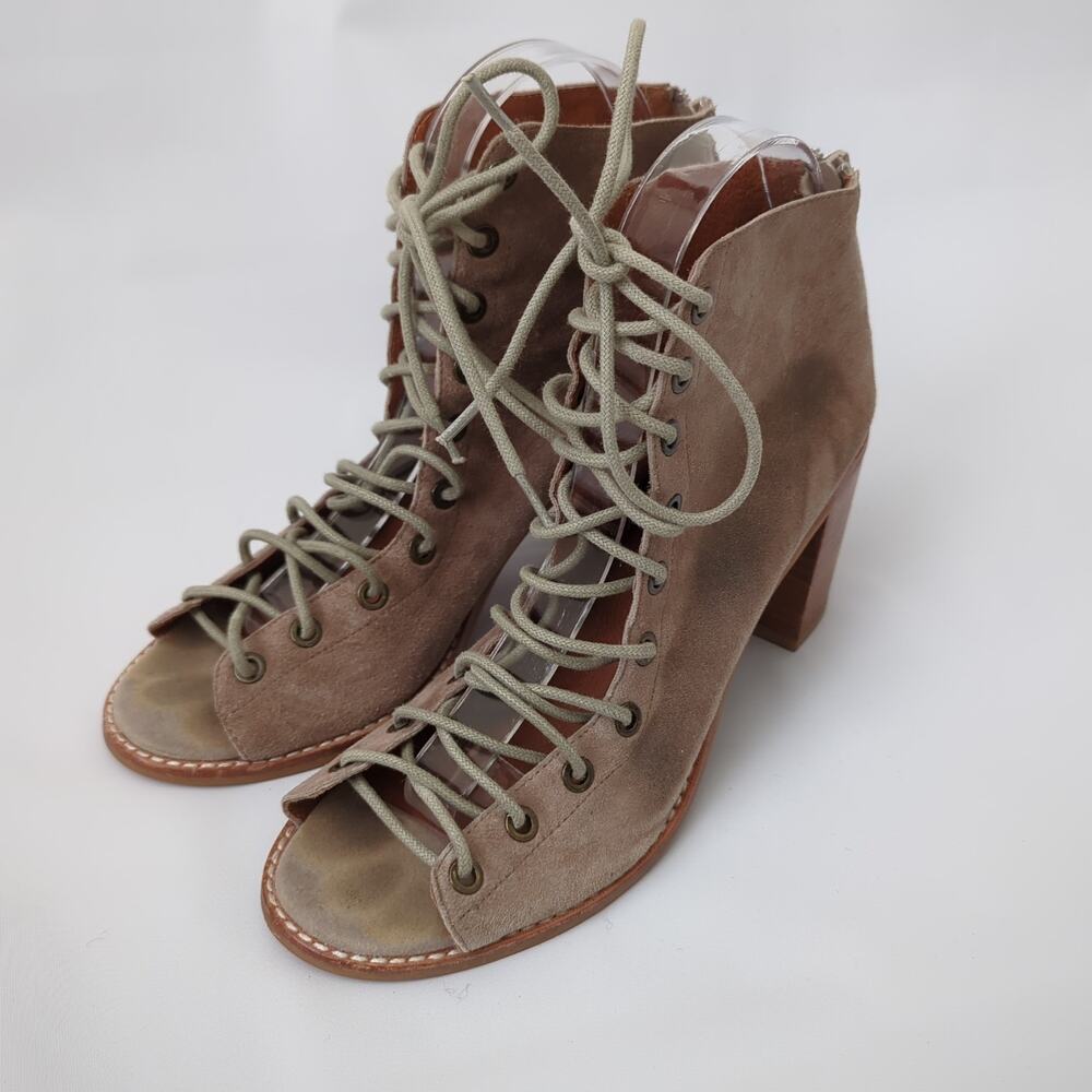 Jeffrey Campbell Cors Lace-Up Ankle Boot Womens Heels Brown‎ Suede 9 Booties - Picture 6 of 14